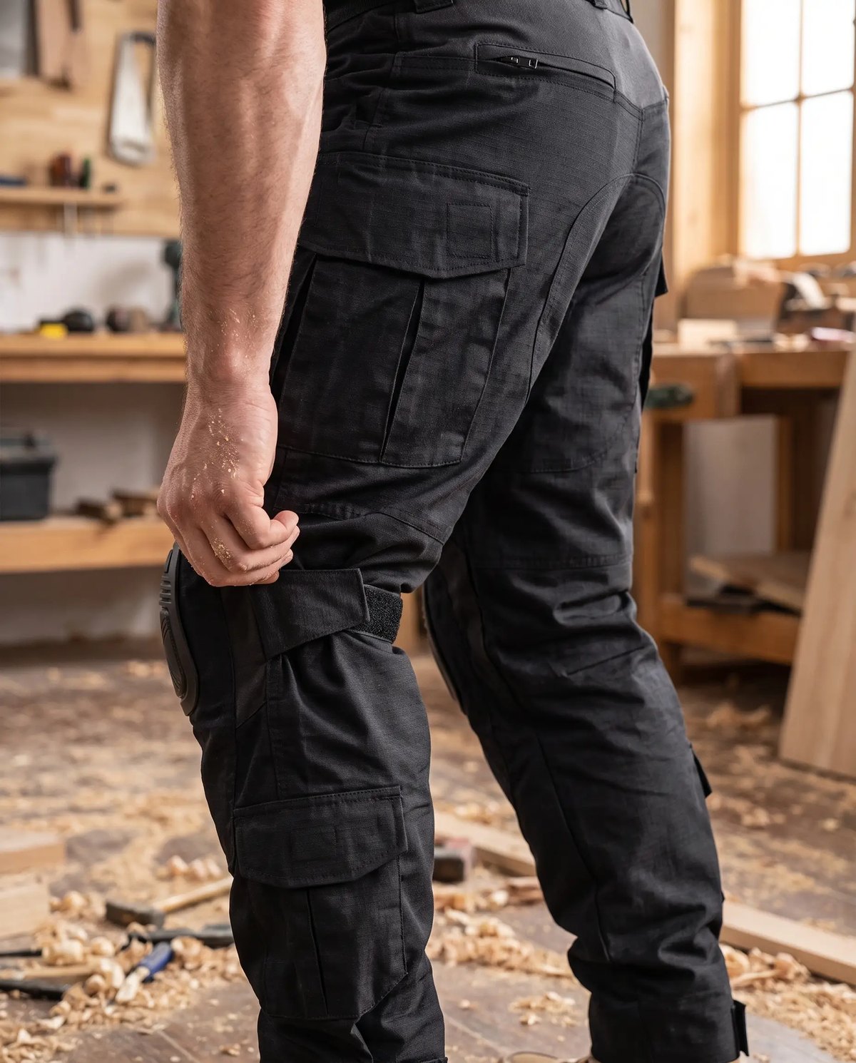 KneeLock: one pull from behind and the knee pocket sits snug over your knee.