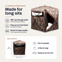 Hunting Blind 2-3 Person - 360° See-Through Ground Blind - Pop-Up
