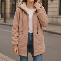 Women's Fleece Jacket with Hood - Soft Teddy Fleece - Two Pockets