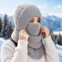 Hat and Scarf Set - Plush Lined Knit Balaclava Hood - Matching Scarf