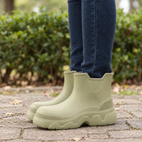 Women's Ankle Rain Boots - Slip-On Platform Sole - Easy to Rinse Clean