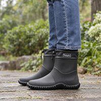 Rain Boots for Men & Women - Short Ankle Slip-On Wellies - Drawstring Top