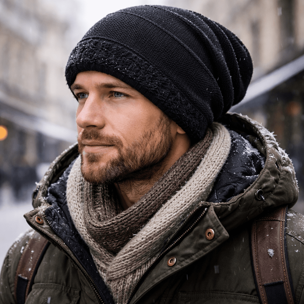 Winter Hats for Men & Women - Fleece Lined Slouchy Beanie - Ribbed Band