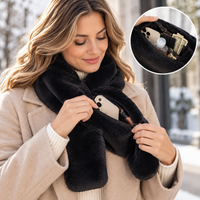 Faux Fur Scarf - Hidden Zipper Pocket - Pull-Through Scarf for Women & Men