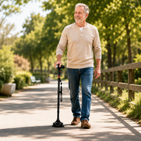 Walking Cane with Light - Folding Quad Cane with Pivot Base - SOS Alarm