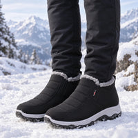 Women's Winter Boots - Slip-On Plush Lined Ankle Boots - No Laces