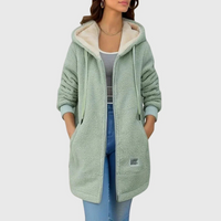 Women's Fleece Jacket with Hood - Soft Teddy Fleece - Two Pockets