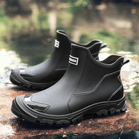 Men's Rubber Rain Boots - Waterproof Ankle Height - Easy Slip-On