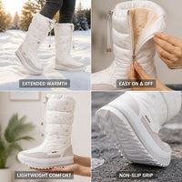 Womens Winter Boots - Tall Plush Lined Snow Boots - Lightweight Zip-Up
