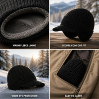 Beanie with Brim - Fleece Lined Winter Hat with Ear Flaps - Unisex