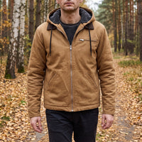 Men's Fall Jacket - Sherpa Lined with Hood - Warm Zip-Up Work Jacket