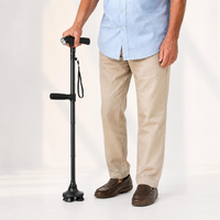 Walking Cane with Light - Folding Quad Cane with Pivot Base - SOS Alarm
