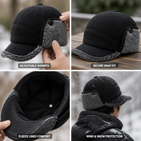 Winter Hat with Ear Flaps - Fleece Lined Baseball Cap - Neck Flap