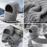 Hat and Scarf Set - Plush Lined Knit Balaclava Hood - Matching Scarf