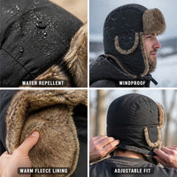 Trapper Hat - Faux Fur Winter Hat with Ear Flaps - Chin Strap