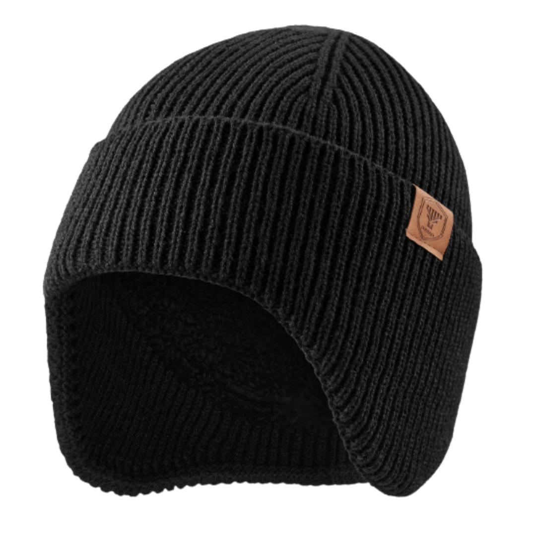 Beanie with Ear Flaps - Fleece Lined Winter Hat - Unisex Rib Knit