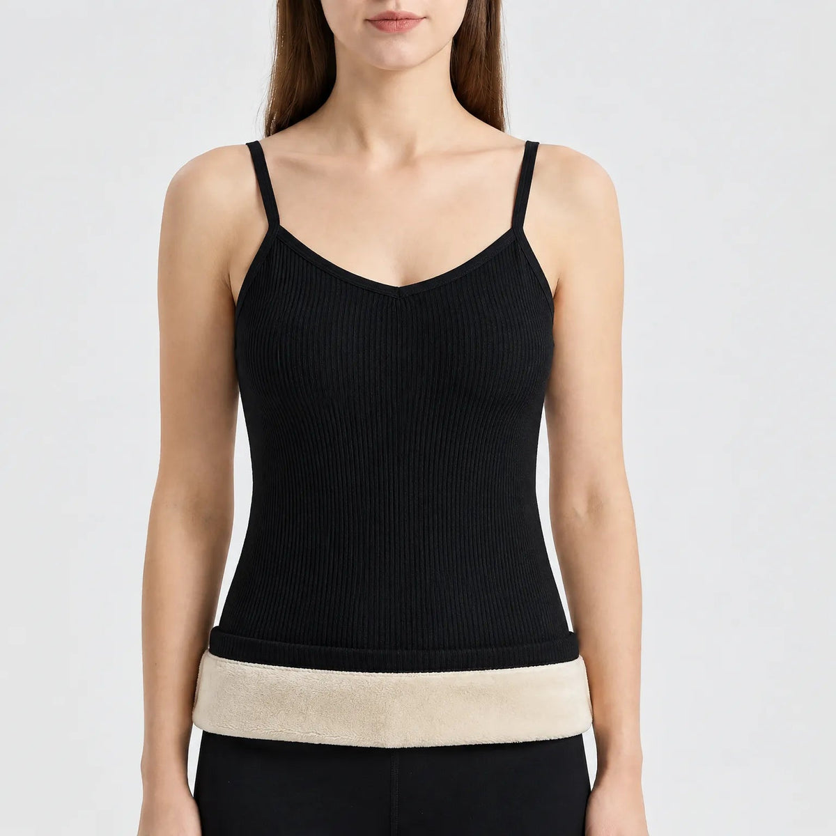 Thermal Camisole - Fleece Lined Tank Top for Women - Rib Knit V-Neck