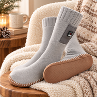 Heated Socks - Rechargeable Heated Slipper Socks - Non-Slip Sole
