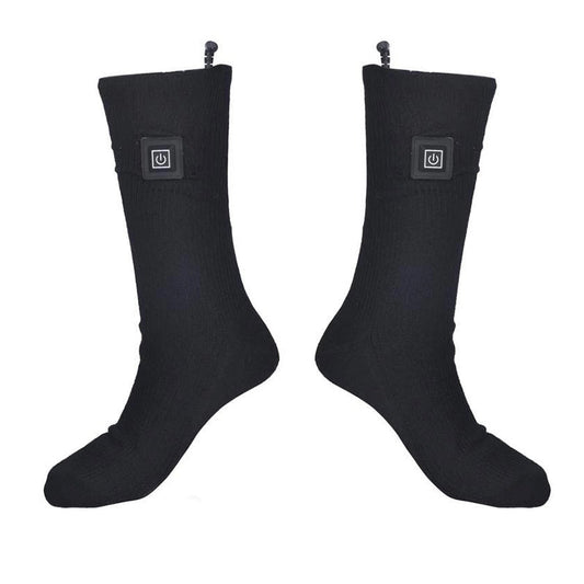 Heated socks in black, pair – ribbed knit with on/off button on the leg
