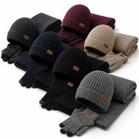 Mens Beanie Set - Winter Scarf & Touchscreen Gloves - Plush Lined Hat