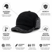 Winter Hat with Ear Flaps - Fleece Lined Baseball Cap - Neck Flap