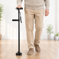 Walking Cane with Light - Folding Quad Cane with Pivot Base - SOS Alarm