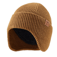 Beanie with Ear Flaps - Fleece Lined Winter Hat - Unisex Rib Knit
