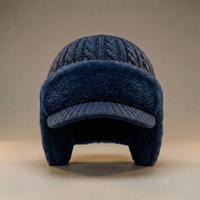 Trapper Hat - Winter Hat with Ear Flaps & Brim - Cable Knit with Plush