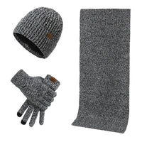 Mens Beanie Set - Winter Scarf & Touchscreen Gloves - Plush Lined Hat