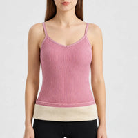 Thermal Camisole - Fleece Lined Tank Top for Women - Rib Knit V-Neck
