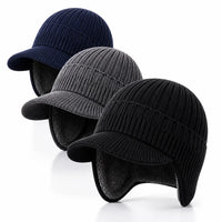 Beanie with Brim - Fleece Lined Winter Hat with Ear Flaps - Unisex