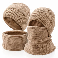 Hat and Scarf Set - Plush Lined Knit Balaclava Hood - Matching Scarf