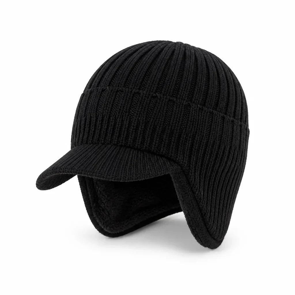 Beanie with Brim - Fleece Lined Winter Hat with Ear Flaps - Unisex