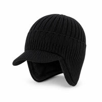 Beanie with Brim - Fleece Lined Winter Hat with Ear Flaps - Unisex
