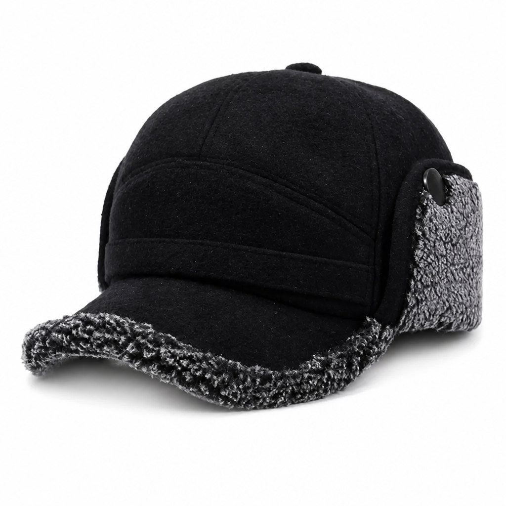 Winter Hat with Ear Flaps - Fleece Lined Baseball Cap - Neck Flap