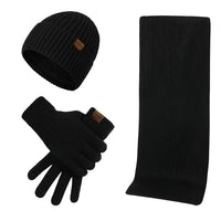 Mens Beanie Set - Winter Scarf & Touchscreen Gloves - Plush Lined Hat