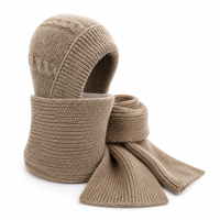 Hat and Scarf Set - Plush Lined Knit Balaclava Hood - Matching Scarf