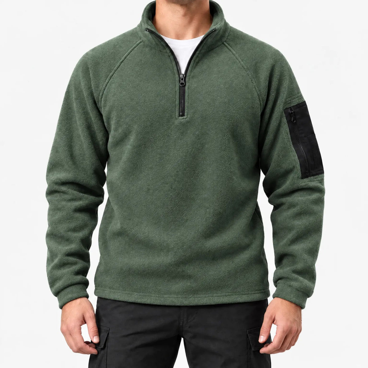 Half Zip Fleece Pullover - Men's Stand Collar Fleece - Sleeve Pocket