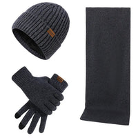 Mens Beanie Set - Winter Scarf & Touchscreen Gloves - Plush Lined Hat