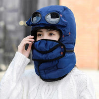 Trapper Hat with Face Mask - Aviator Hat with Goggles - Plush Lined