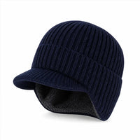 Beanie with Brim - Fleece Lined Winter Hat with Ear Flaps - Unisex