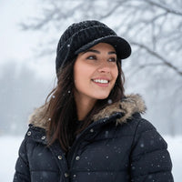 Trapper Hat - Winter Hat with Ear Flaps & Brim - Cable Knit with Plush