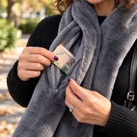Faux Fur Scarf - Hidden Zipper Pocket - Pull-Through Scarf for Women & Men
