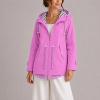 Women's Rain Jacket - Hooded & Water-Resistant - Striped Lining