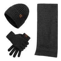 Mens Beanie Set - Winter Scarf & Touchscreen Gloves - Plush Lined Hat