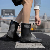 Rain Boots for Men & Women - Short Ankle Slip-On Wellies - Drawstring Top