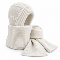 Hat and Scarf Set - Plush Lined Knit Balaclava Hood - Matching Scarf