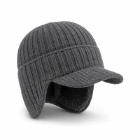 Beanie with Brim - Fleece Lined Winter Hat with Ear Flaps - Unisex