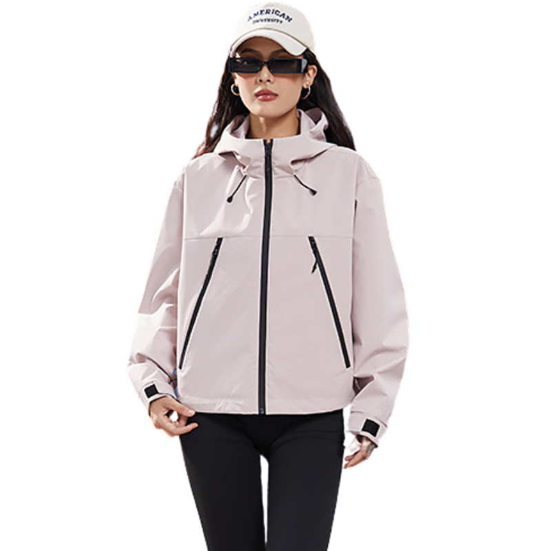 Women's Rain Jacket - Cropped Water-Repellent Shell - Adjustable Hem