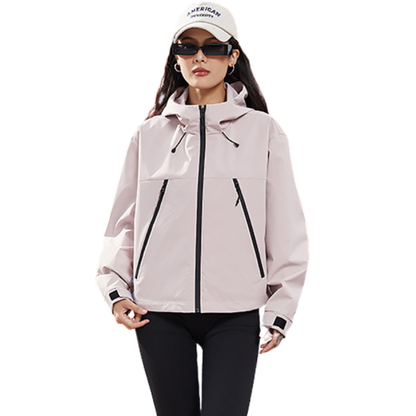 Women's Rain Jacket - Cropped Water-Repellent Shell - Adjustable Hem